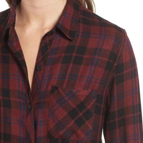 COPY - Rails Hunter Red Button Down Glittery Plaid Shirt - Picture 2 of 12